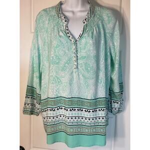 Cato Light Green PaisleyTunic 3/4 Sleeve Boho Peasant Top XL
